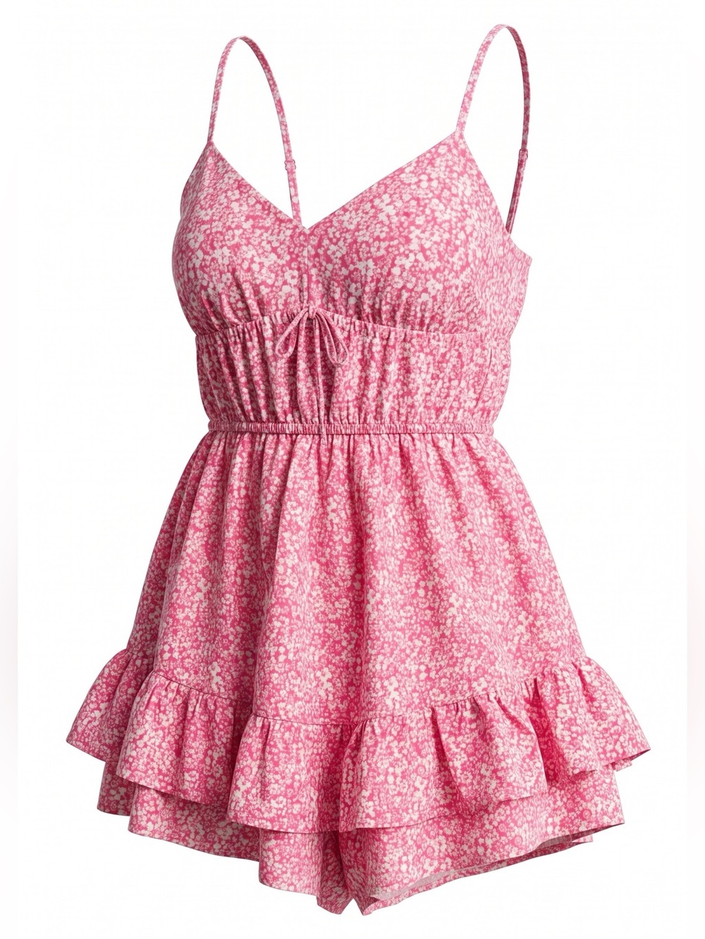 NWT No Boundaries Pink Floral Smocked Romper with Tie-Front